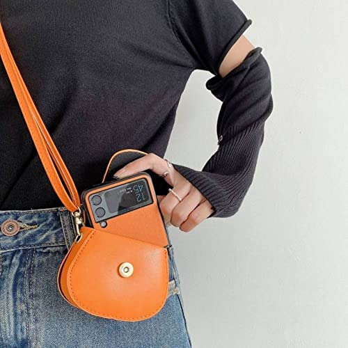 Housse cuir orange Samsung Z Flip 3 réglable pour protéger l'écran pliant des micro-rayures