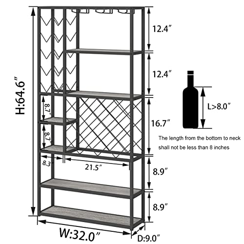 Launica Industrial Wine Rack Freestanding Floor, Farmhouse Tall Coffee Bar Cabinet With Storage, Wood Metal Stackable Bakers Rack, Modern Buffet Cabinet For Home Kitchen Dining Room, Light Grey Oak #TOP1