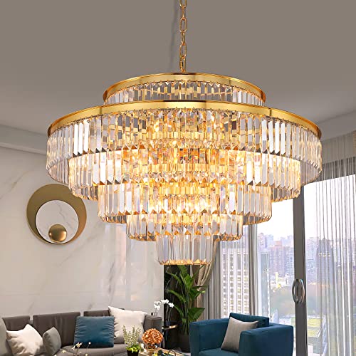 Lt-Vt Gold Modern Style Crystal Chandeliers & Lightsround Hanging Classic, Pendant Ceiling Chandelier Lighting Fixture 6-Tier For Dining Room Living Room(Gold,31 Inch) #TOP2