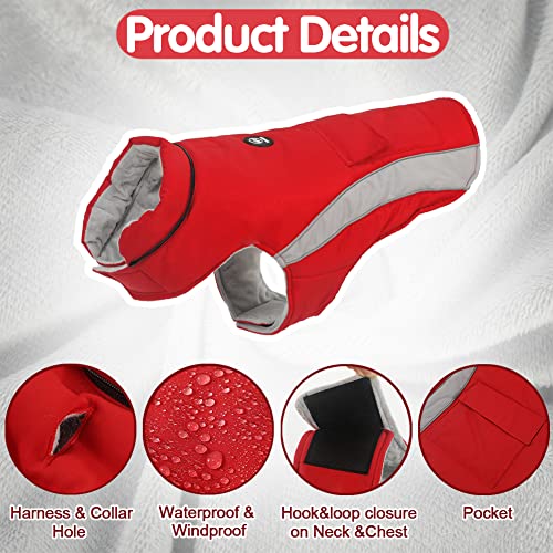 Emust Dog Winter Coats, Hooded Cold Winter Dog Jackets, Windproof Dog Coats For Medium Dogs For Winter, Dog Hoodie For Puppy Medium Dogs, M/Red #TOP2