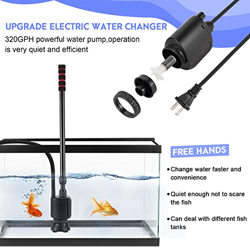 Aqqa Aquarium Gravel Cleaner Siphon Kit,6 In 1 Electric Fish Tank Automatic Removable Vacuum Water Changer,Multifunction Wash Sand Filter Water Circulation 110V 60Hz/ 20W 320Gph #TOP3