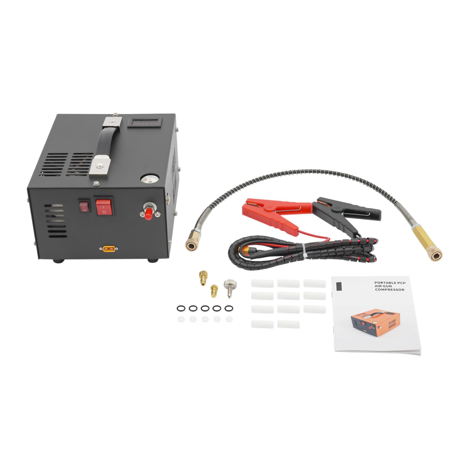 Tragbarer PCP Kompressor, 4500Psi / 30MPa/300bar Luftkompressor Öl/Wasser frei, Angetrieben durch 12V DC Autobatterie, Luftkompressor für Paintball/Scuba Tank
