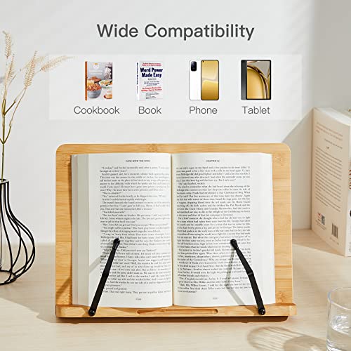 Pipishell Bamboo Desktop Shelf Organizer & Bamboo Book Stand, Cookbook Stands With 5 Adjustable Height #TOP5