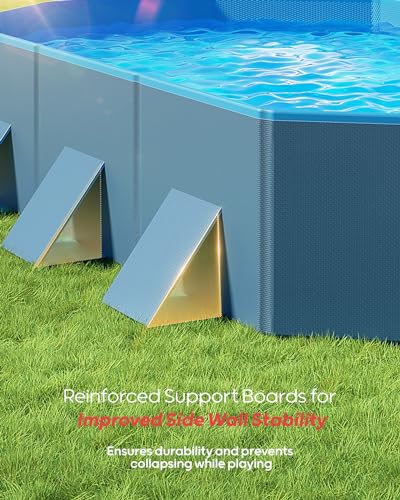 Peteast Foldable Dog Pool with Unique Octagonal Design, Scratch Resistant 71\" Lx39 Wx12 D Extra Large Pet Bathtub with Reinforced Sidewalls for Stability, Portable Pool Indoor Outdoor (Blue&Dark grey) - Thumbnail 4