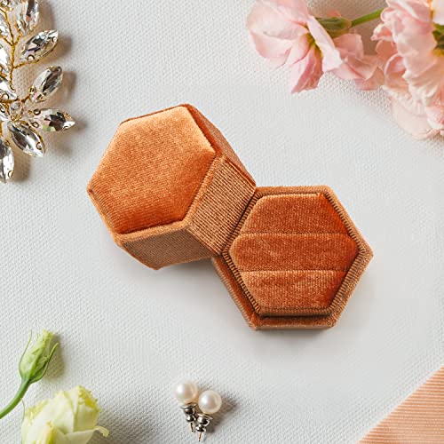 Gbyan Hexagon Ring Box Velvet Ring Holder Couple Ring Box Double Slots Jewelry Display Case For Engagement, Wedding Ceremony #TOP2