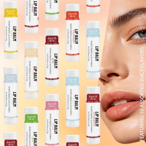 Image of 50 Pack Lip Balms Bulk Set Assorted Fruity Juicy Moisturizing Lipstick Balm Collection 10 Flavors Beeswax Lip Care Gift Box for Chapped Lips Party Favors Goodie Bags Classroom Office Gifts