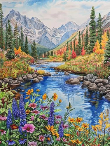 Kit de broderie de perles débutant paysage fleurs canevas 9CT