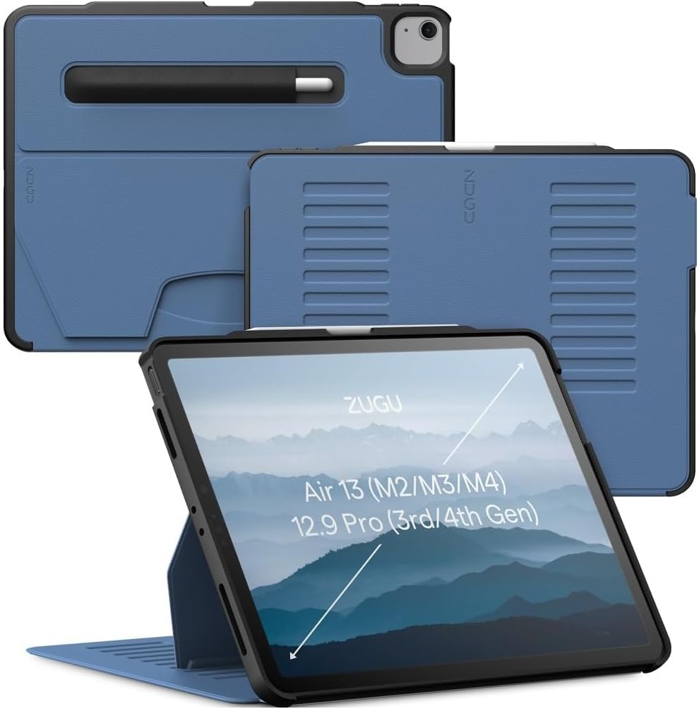 Zugu Case for iPad Air 13 Inch M4 2026, M3 2025 & M2 &/12.9 inch (3rd/4th Gen), Slim Protective Cover with Apple Pencil Charging & Storage, Auto Wake/Sleep, Multiple Viewing Angles (Slate Blue)