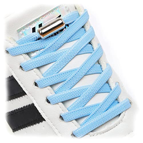 Stepace 2 Pares Cordones Elásticos con Cerradura de Metal,Cordones Ajustables sin atar para niños y Adultos,Cordones de Zapatos Sin Nudos para Zapatillas Deportivas Azul claro Cover
