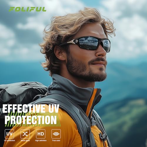 Foliful Polarized Sports Sunglasses for Men, Mens Sunglasses Wrap Around UV400 Protection for Cycling Fishing Driving, Red/Ice Blue/Yellow by Foliful - Image 3