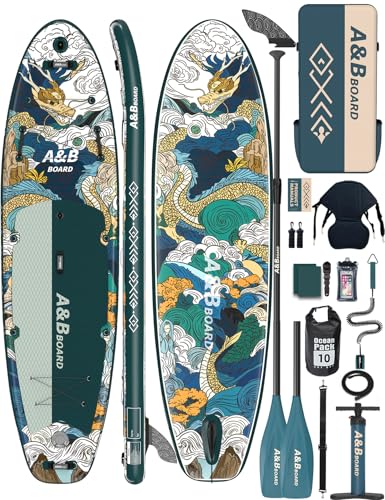 ABBOARD Inflatable Stand Up Paddle Board with Seat - 11 Ft Extra Wide Fishing Paddleboard with Sup Accessories for Beginner Adults Youth