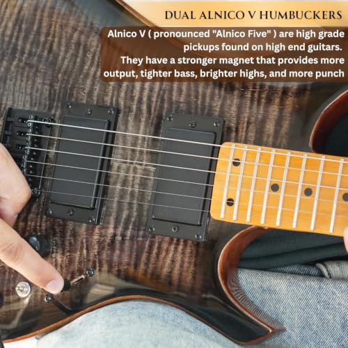 Image of Vault Artisan RG Premium Electric Guitar with Dual Alnico V Humbuckers - Roasted Maple Neck & Fretboard /Transparent Black Fade Flame Burst