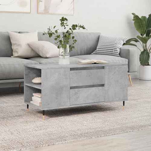 Table basse gris béton Mangloder 102 cm avec tiroirs de rangement et pieds en métal - 2
