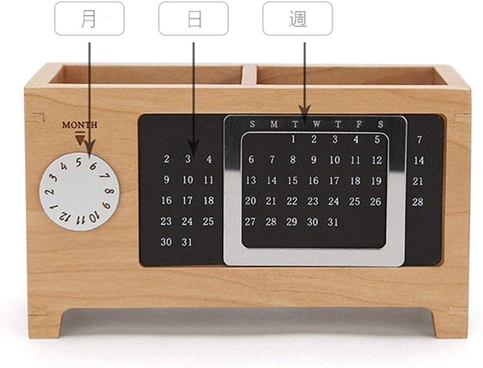 充実した毎日 人生を変えるアイテム ペン立て 木製 多機能 万年カレンダー付 カレンダーペンホルダー