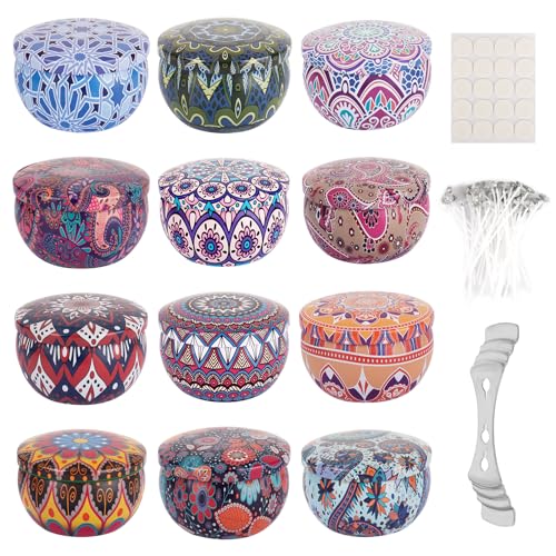 Image of XTDMJ DIY Candle Tins 12 Pieces 12 Color with 20 Candle Wicks (5cm) 20 Sticks 20 Glue, Candle Tin Jars Round Containers with Lids for Candle Making, Arts & Crafts, Storage & More (2.2OZ)