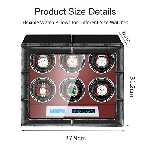 Jqueen Watch Winder 4 With Quiet Japanese Mabuchi Motor,Microfiber Leather With Lcd Touch Screen(Black+Red) #TOP6