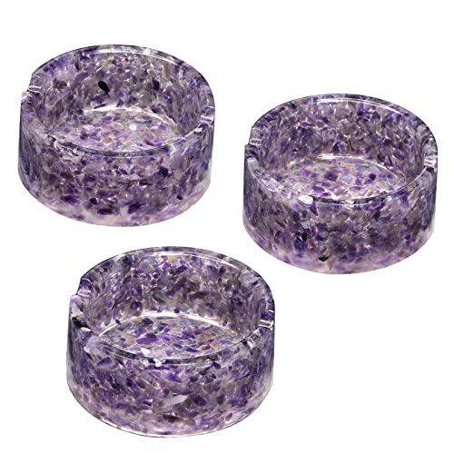 Samtree 3" Round Orgone Crystal Stone Decorative Bowl For Home Office Bar Tabletop, Handmade Tray Holder For Jewelry Keys Rings, Amethyst #TOP3
