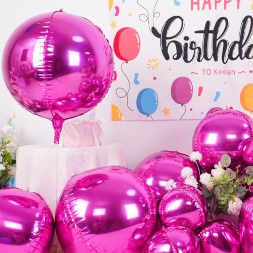 Image of 12PCS Hot Pink Round Foil Balloons 22 inch 15 inch 10 inch Large Mylar Balloons | Metallic Magenta 4D Ball Balloons for Birthday Party, Graduation, Wedding, Christmas, New Year, Disco Prom Party Decorations