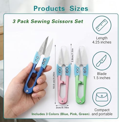 UPEOXT 3 Pack Sewing Scissors Thread Snips, Small Fabric Cutter with Cover, Mini Yarn Shears for Embroidery Knitting Crochet, Sewing Supplies, Crafting Supplies, Sharp Trimming Accessories, 4.25 Inch - 1