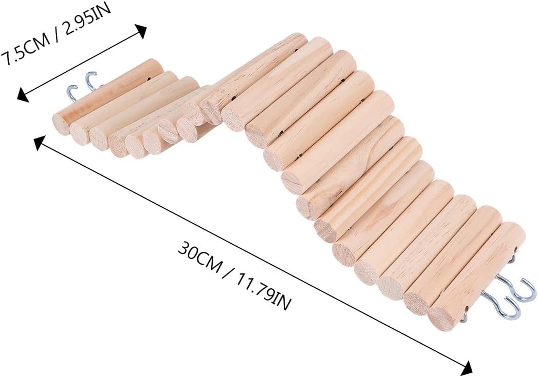 Wooden Chew Ladder with Hooks for Hamsters and Small Birds, 7.5x30cm Hanging Climbing Bridge for Cage Exercise and Play