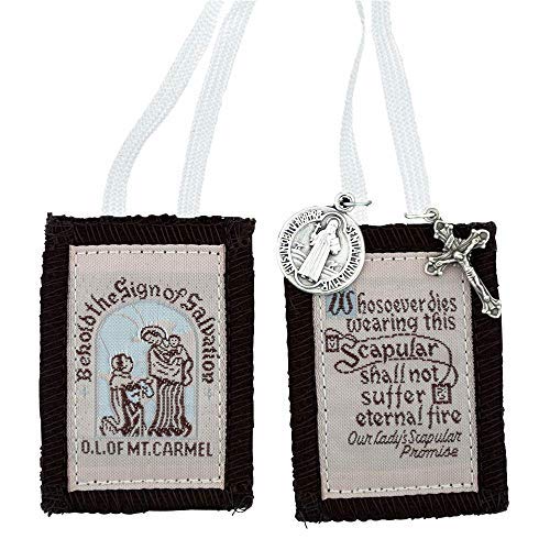 Genuine Homemade Scapulars | 100% Real Wool | 6 Styles | Made in The USA | Durable and Beautiful Quality | Christian Jewelry (Traditional Brown (White Cords))