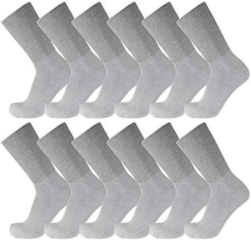Premium Cotton Loose Top Diabetic Neuropathy Crew Socks (Gray – 12 Pairs, 9-11)