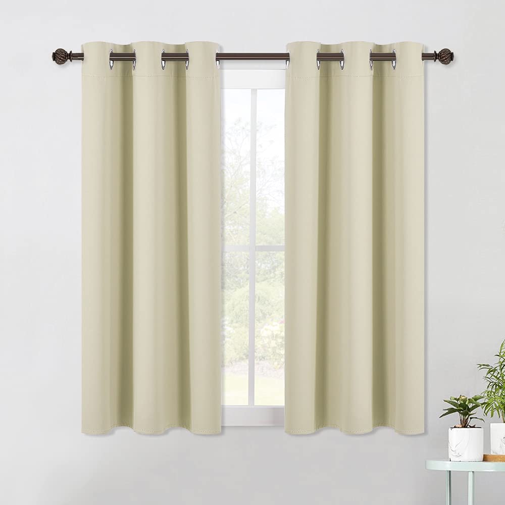 NICETOWN Blackout Curtains &amp; Drapes for Bedroom, Beige, W34 x L48, Set of 2, Triple Weave Grommet Top Thermal Insulated Light Blocking Panels for Bathroom/Living Room