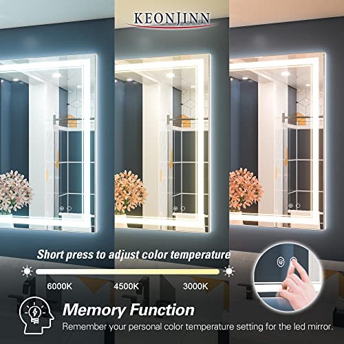 Keonjinn 36 X 30 Inch Led Bathroom Mirror, Adjustable 3000K/4500K/6000K Lights, Bathroom Vanity Mirror With Front Lights, Wall Mounted Anti-Fog Dimmable Lighted Makeup Mirror(Horizontal/Vertical) #TOP2