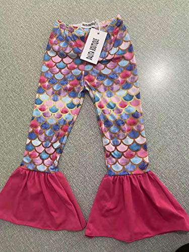 Elsani Girls Ruffle Leggings Mermaid Printed Flare Pants Bell Bottoms #TOP5