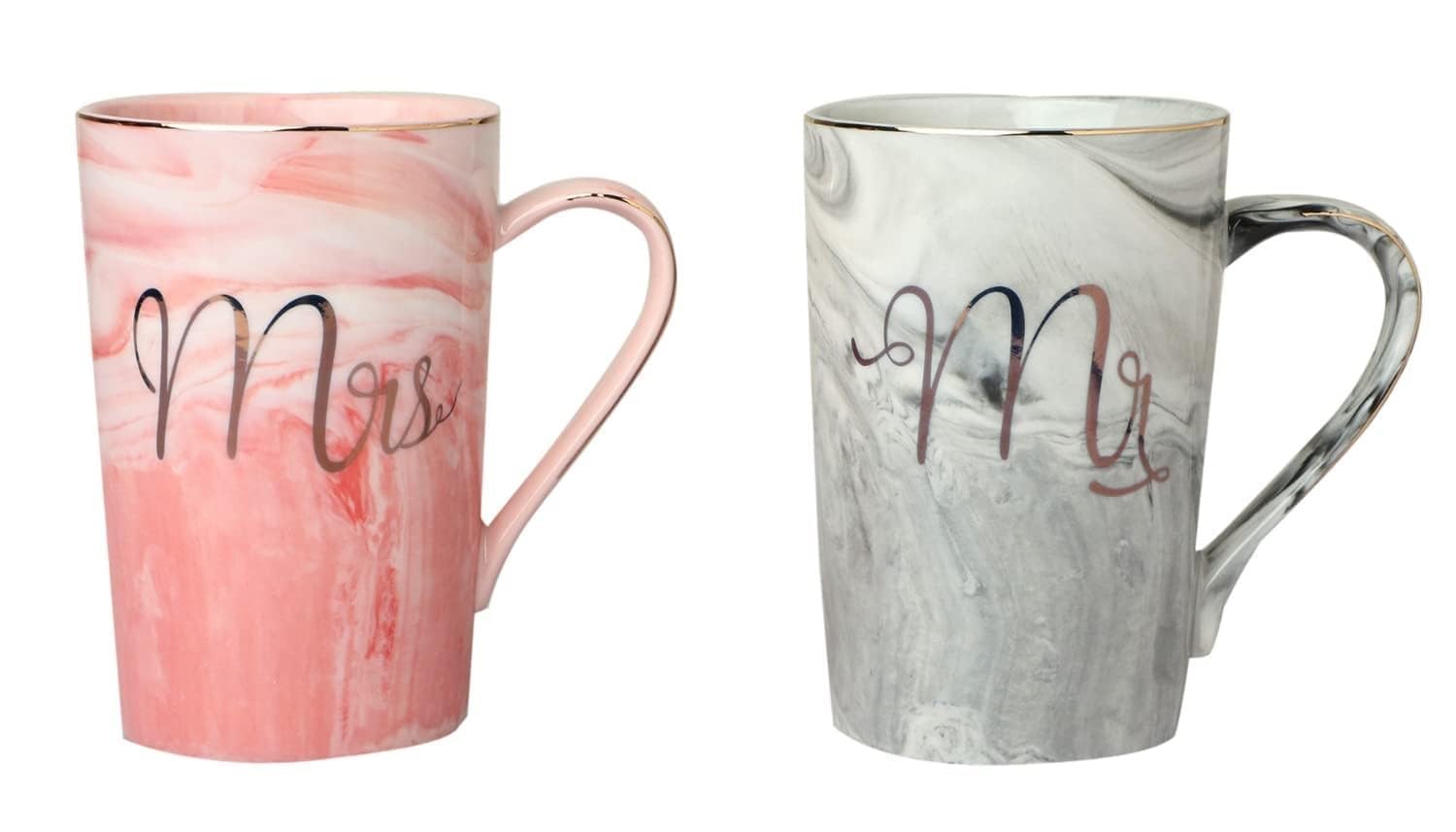 PATRANI FASHION Ceramic Tea Coffee Mug 310 ML, Set of 2 Best for Anniversary Wedding Engagement Valentine Gifts for Couple Teachers Women Men Husband Wife with Box Mr & Mrs Mug (Long)