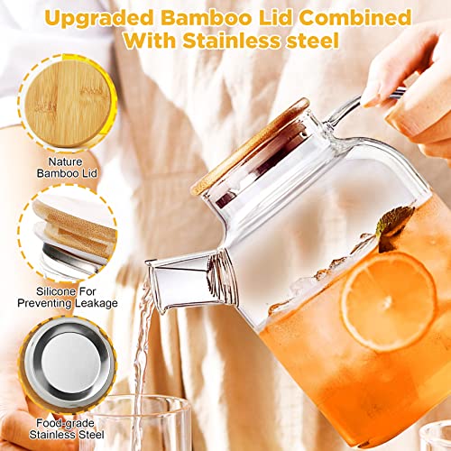 Glass Teapot Stovetop & Microwave Safe,50.7Oz/1500Ml Glass Teapot Water Pitcher With Removable Filter Spout,Borosilicate Glass Teapot With Bamboo Lid For Loose Leaf And Blooming Tea #TOP3