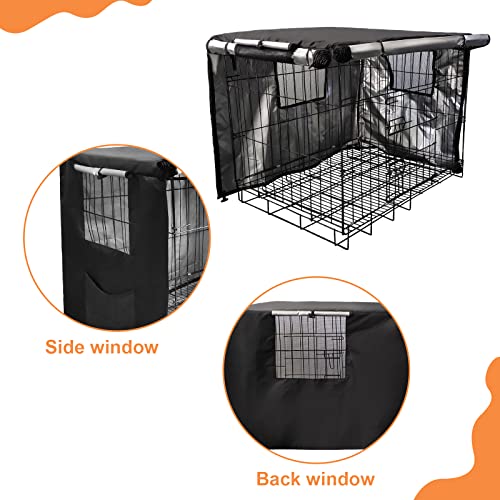 Dog Crate Cover 36 Inches, Dog Kennel Cover For Large Dog, With 2 Door, Pockets And 3 Mesh Windows, Fit For Wire Dog Cage, Heavy Duty 420D Oxford Fabric Durable Waterproof & Windproof Indoor/Outdoor #TOP5