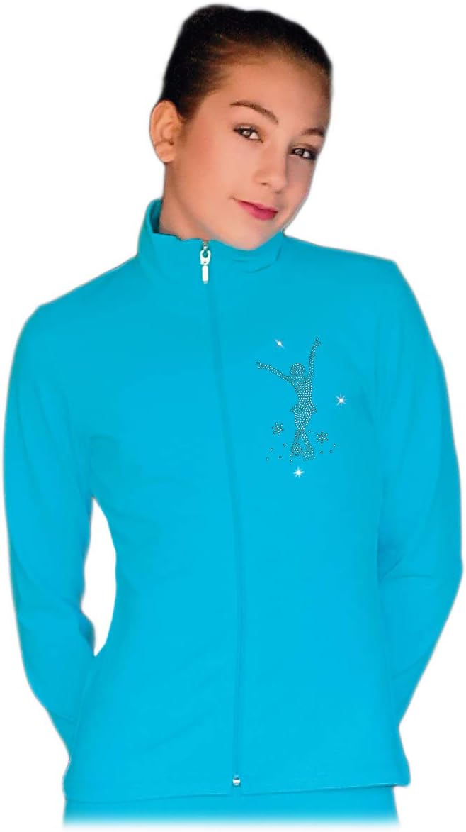 ChloeNoel JT811 Solid Fleece Fitted Elite Figure Skating Jacket w/Mini Jump Skater Crystals Combination