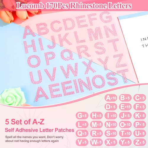 Image of 170 Pieces Rhinestone Letters Stickers 5 Sheets Glitter Self Adhesive Diamond Alphabet Sticker 1.57'' Pink Bling Crystal Letter Sticker Gemstone Border Stickers for DIY Craft Decor Clothes Bags Hats