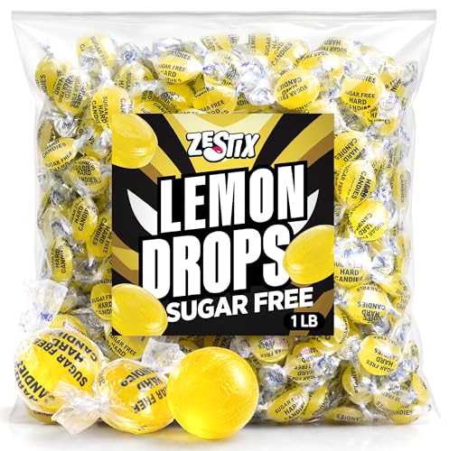 Sugar Free Lemon Drops Hard Candy, 1 lb. Bag, Individually Wrapped Lemon Candy, Sugarless Low Calorie Hard Candy, Perfect for Candy Dishes, Office Treats, Travel Snacks, and Refreshing Sweet Cravings