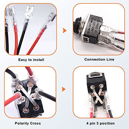 mankk 4 Pin Reverse Polarity Momentary 12V DPDT (On)-Off-(On) Motor Control RV Jack Waterproof Switch 30A DC Rocker Toggle Switch with Waterproof Cap and Jumper Wires KN3C-223-MX - Thumbnail 5