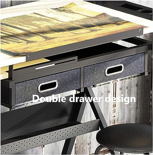 Drawing Tilting Tablet,Drafting Desk Wooden Drawing Table, Height Adjustable, Tiltable Tabletop 0°-80°, Art Craft Work Station, with 2 Storage Drawer