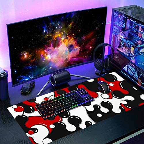 Image of Red Black White Mouse Pad Anime Cool Geometric Japanese Extended Desk Mat 90X40 CM Non-Slip Rubber Base Stitched Edge Large XXL Mousepad for Gaming Laptop Computer Desktop 35.4x15.7 Inch