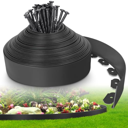 4-Inch x 50 FT Landscape Edging Border with 75 Spikes, Garden Edging Lawn Border Kit, Plastic Edging...