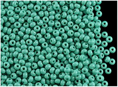 20 Grams (0,71 Ounces) 9/0 Preciosa Czech Glass Seed Beads, Turquoise Green Opaque (63130)