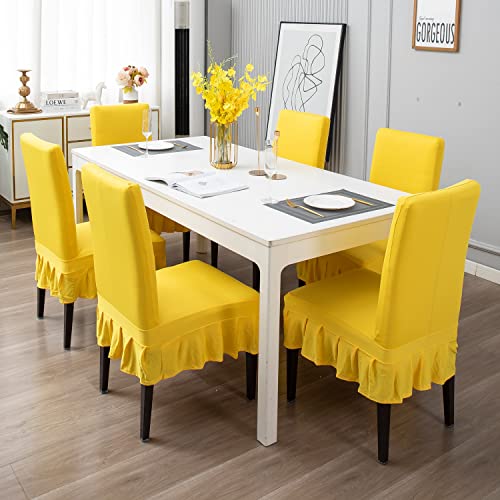 Image of HOKIPO Elastic Stretchable 6 Seat Frill Cover for Chairs Washable Slipcover Protector (AR-4092-D5*6), Polyester Blend