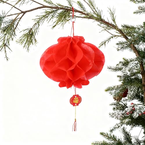 10 Stück Chinesische Laternen,24cm Rot Hängende Lampions,Faltbare Lampions Festival Dekoration,Wasserdichte Papierlaternen für Chinesisches Neujahr Dekoration – Bild 4