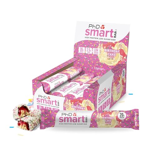 PhD Nutrition Smart Bar Barre Protéinée 12 x 64g Gâteau d’Anniversaire - Encass protéinée...