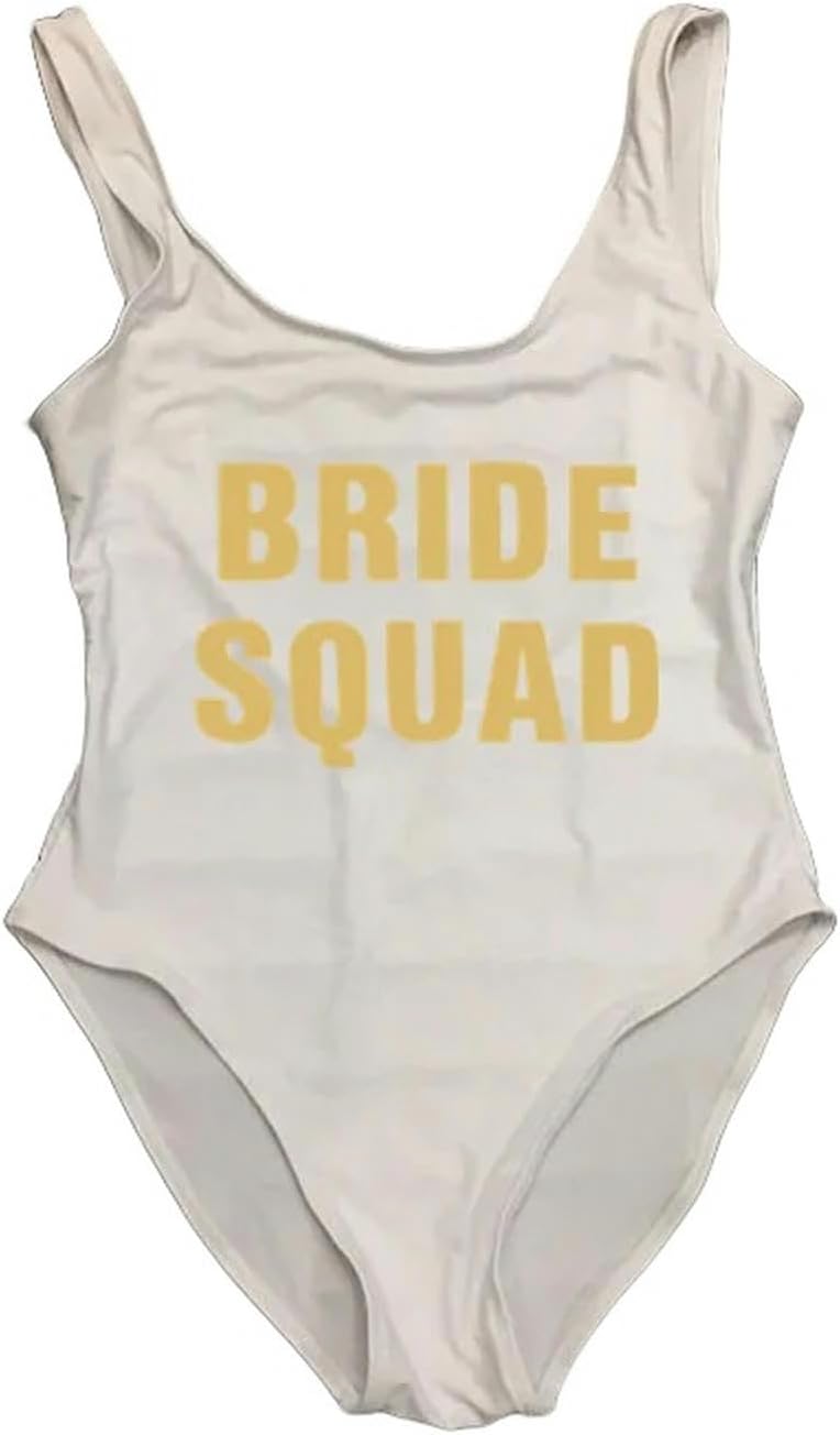 Bride Team Swimsuit Bachelorette Party Bridal One Piece Swimsuit Bridal Squad Gold Text One Piece Swimsuit