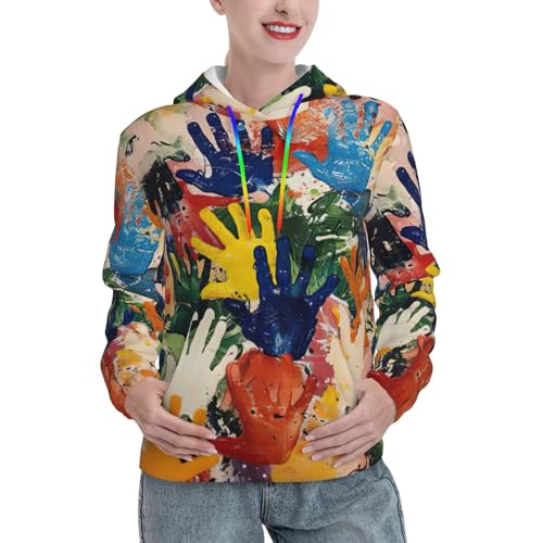 Sweat à capuche tendance imprimé main avec poche kangourou confortable pour enfant
