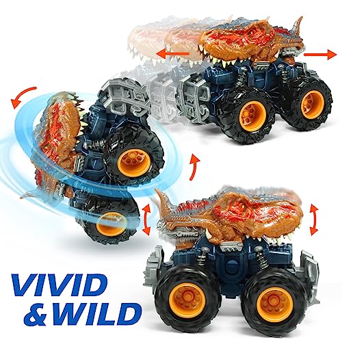 Oriate T-rex Dinosaur Toy Cars for Kids 3-5, Friction Powered Dinosaur Monster Truck Toys for Boys Girls 4-7, Toy Car Push and Go Dino Vehicles Kids Christmas Birthday Party School Gifts