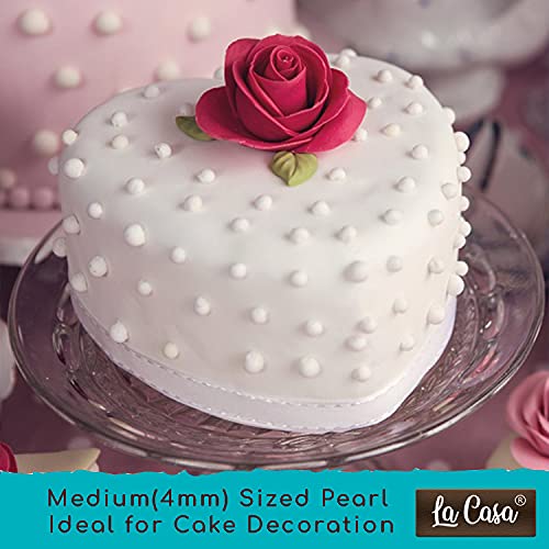 Image of La Casa Premium White Dragees | Medium(4mm) Sized Pearl Balls Ideal for Cake Decoration & Garnishing | 100g |