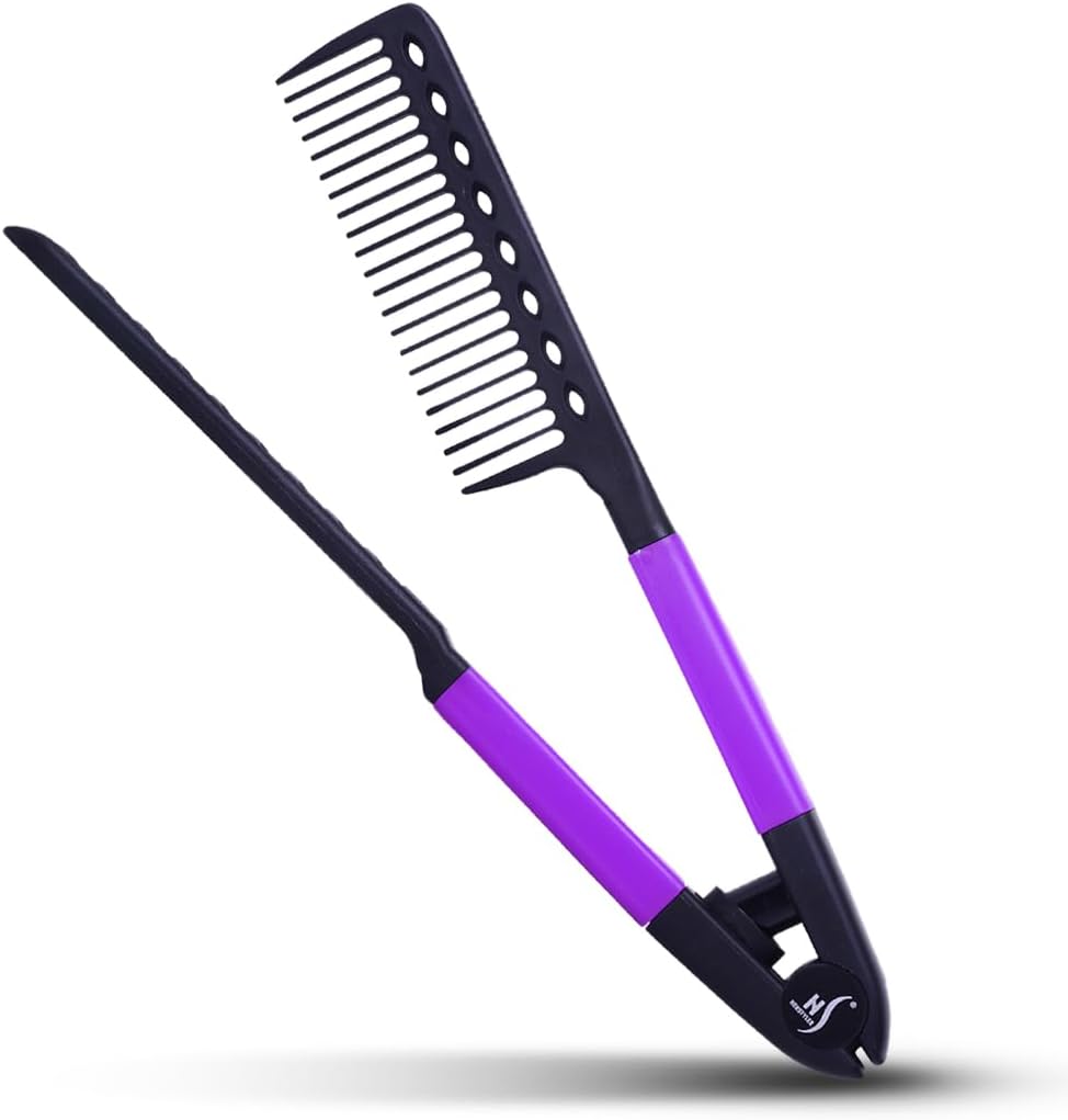 Hair Straightening Comb - Straightener Comb for Flat Iron - Makes Styling Easy - Get Straight Hair in Minutes (Purple)