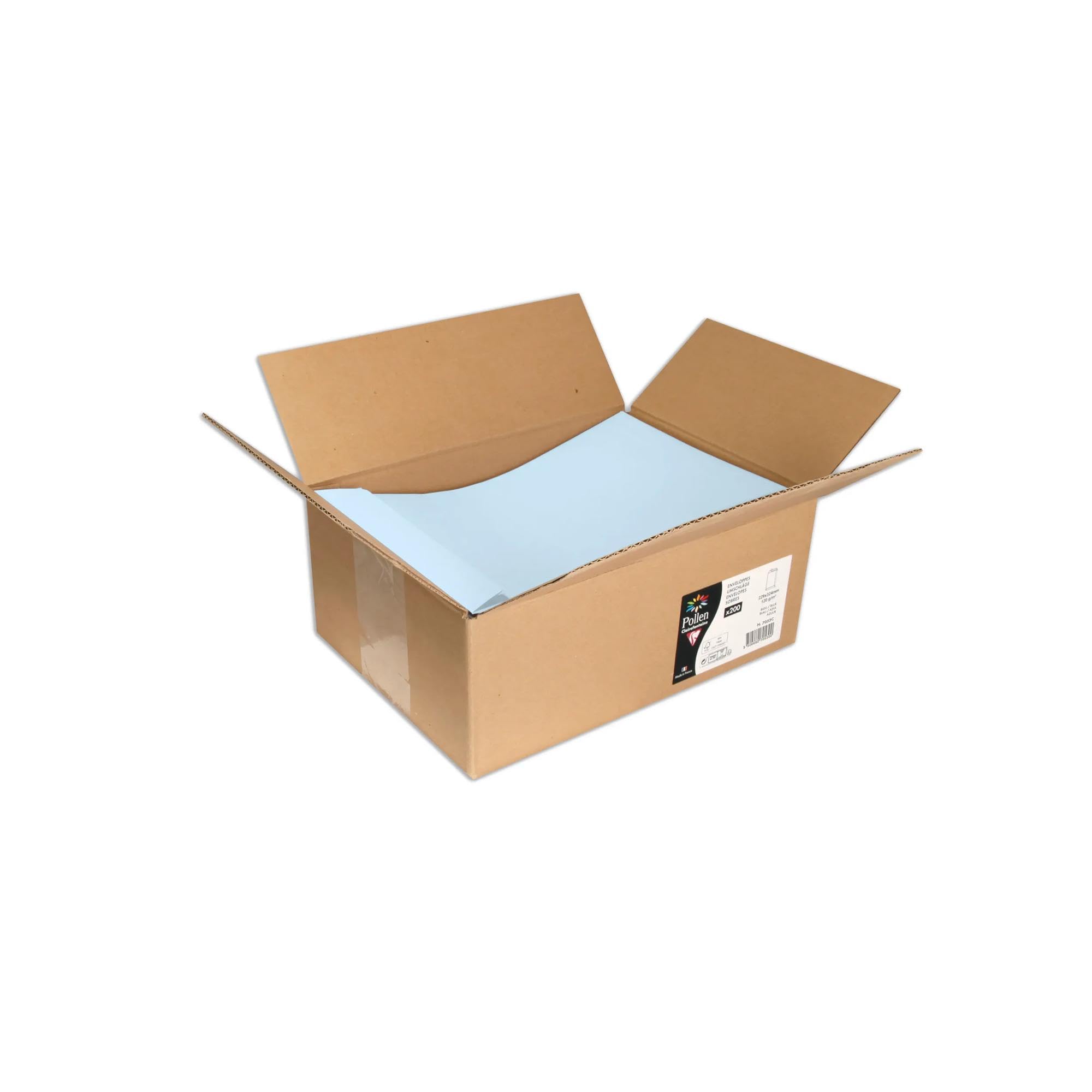 Clairefontaine 7053C - Confezione da 200 Buste autoadesive sciolte- Formato 22,9x32,4cm - 120g/m² - Colore blu -Inviti eventi e corrispondenza- Gamma Pollen - Carta Premium Liscia