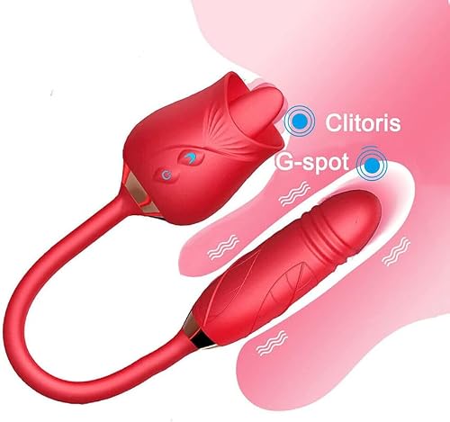 Rose Sex Toys Dildo Vibrator- 3in1 Adult Toys Sex Stimulator for Women with 9 Tongue Licking &Thrusting Dildo G Spot Vibrators, Adult Anal Sex Toy Games Clitoral Nipple Licker for Woman Man-11MH1S0502
